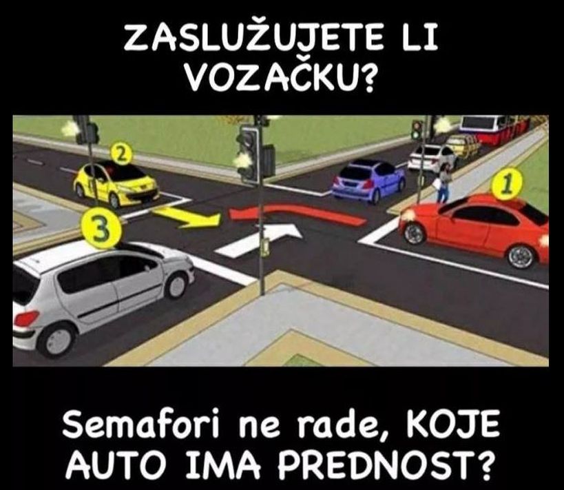 Semafori ne rade, koji automobil ima prednost?