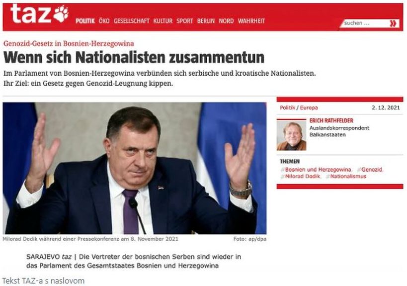 Ugledni njemački mediji jako izravan: “Srpski i hrvatski nacionalisti sarađuju na ukidanju zakona o zabrani negiranja genocida”