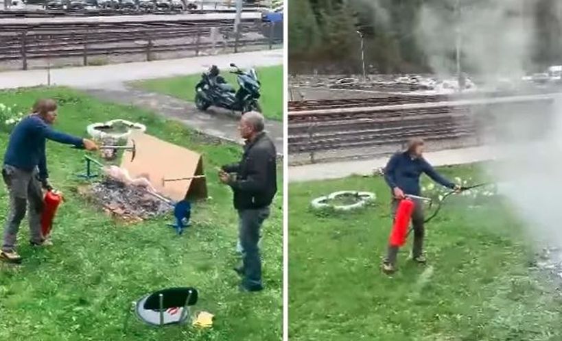 Snimak viralan: Bosanac okrenuo janje u dvorištu, Švicarac pobjesnio pa ga gasio protupožarnim aparatom