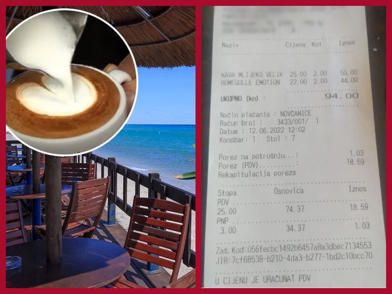 VRIJEDI LI OVO? Dvije kafe i dvije vode na plaži u Hrvatskoj platio nevjerovatnih i vrtoglavih 25 KM