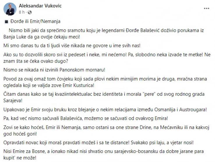 “Nisi ti za Bosne, zovi se kako hoćeš, Emir ili Nemanja, samo ostani sa one strane Drine”