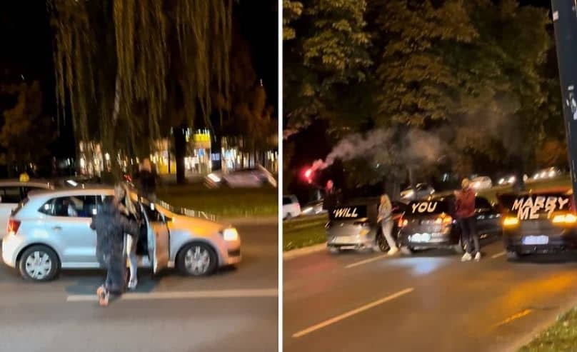 Mladić zaprosio djevojku nasred ulice u Sarajevu: Zanimljivo je ono što je napravio, prepriječio joj put s tri auta i zaustavio saobraćaj