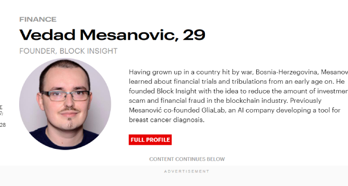 NAŠA MLADOST Bosanac Vedad Mešanović uvršten na Forbesovu listu najutjecajnijih mladih ljudi