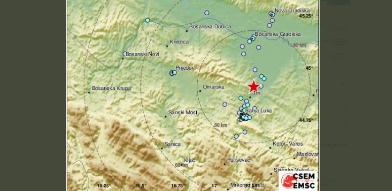 EMSC potvrdio, ponovo podrhtavanje tla u Bosni i Hercegovini, epicentar 18 kilometara jugoistočno od Bosanske Gradiške